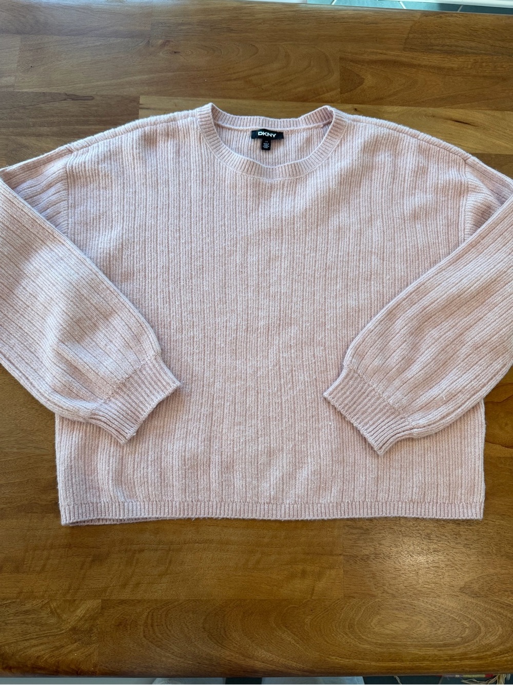 DKNY Cashmere Blend Ribbed Pale Pink Crewneck Sweater - Size Large